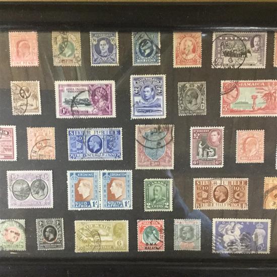 3 framed collections of postage stamps, British and Empire - mostly young Victoria